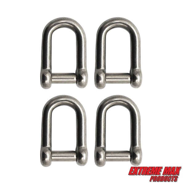 Extreme Max Extreme Max 3006.8399.4 BoatTector Stainless Steel D Shackle with No-Snag Pin - 3/8", 4-Pack 3006.8399.4 - main